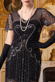 Vestido de los años 20 con camisa de manga en V y escote en V con escote en V y manga corta