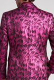 Trajes de baile de graduación de dos piezas con solapa de muesca fucsia con solapa estampada