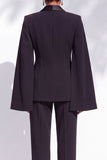 Trajes de solapa de dos piezas de pantraje negro con solapa de dos piezas, mono de mujer de pecho simple