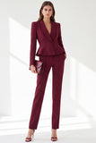 Traje peplum de mujer de dos piezas en color burdeos con solapa chal