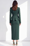 Traje de mujer de dos piezas verde oscuro con solapa muescada y abertura delantera