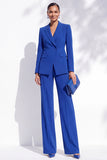 Traje de mujer de dos piezas azul real con solapa de pico