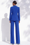 Traje de mujer de dos piezas azul real con solapa de pico