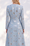 Vestido midi de mujer azul de manga larga con escote redondo