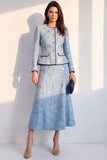 Traje midi de mujer azul de dos piezas con escote redondo