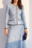 Traje midi de mujer azul de dos piezas con escote redondo