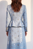 Traje midi de mujer azul de dos piezas con escote redondo