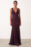 Vestido formal largo sin mangas sin mangas sin mangas de sirena negro rojo y cuello en V