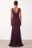 Vestido formal largo sin mangas sin mangas sin mangas de sirena negro rojo y cuello en V