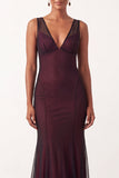 Vestido formal largo sin mangas sin mangas sin mangas de sirena negro rojo y cuello en V