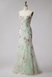 Corsé ligero sirena floral con lentejuelas, vestido largo de graduación con encaje en la espalda