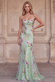 Corsé ligero sirena floral con lentejuelas, vestido largo de graduación con encaje en la espalda