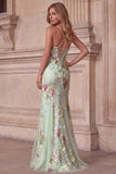 Corsé ligero sirena floral con lentejuelas, vestido largo de graduación con encaje en la espalda