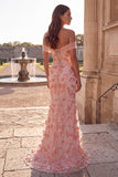 Vestido largo de graduación con lentejuelas rosas con hombros descubiertos