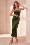 Vestido de fiesta navideña Midi sin tirantes con corte de terciopelo burdeos y corto