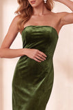 Vestido de fiesta navideña Midi sin tirantes con corte de terciopelo burdeos y corto