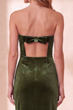 Vestido de fiesta navideña Midi sin tirantes con corte de terciopelo burdeos y corto