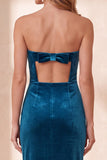Vestido de fiesta navideña Midi sin tirantes con corte de terciopelo burdeos y corto