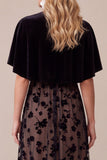 Vestido midi negro de terciopelo de corte en A con escote redondo y capa para fiesta de Navidad