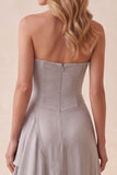Vestido formal largo en A-Line de Tirantes de lentejuelas plateadas