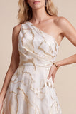 Vestido formal Maxi estampado en línea A de marfil con un solo hombro