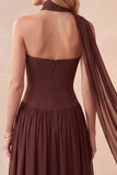 Corsé de café Sweetheart Vestido formal largo de línea A con pedrería