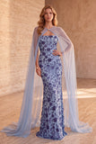 Vestido formal largo y elegante de sirenas azul pizarra con tirantes