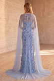 Vestido formal largo y elegante de sirenas azul pizarra con tirantes