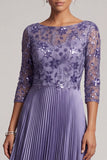 Vestido largo para madre de la novia morado de corte en A con escote barco y bordado