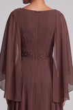 Vestido largo para madre de la novia color café con capucha y corte en A