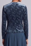 Vestido largo de madre de la novia azul pavo real de terciopelo, de dos piezas, con corte en A y chaqueta bolero