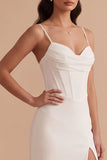 Corsé blanco de tirantes finos de satén Vestido de novia largo con abertura