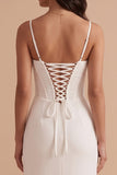 Corsé blanco de tirantes finos de satén Vestido de novia largo con abertura