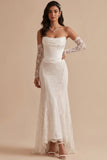 Vestido largo de novia largo tirante alto de satén sirena de corsé blanco con encaje