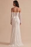 Vestido largo de novia largo tirante alto de satén sirena de corsé blanco con encaje