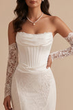 Vestido largo de novia largo tirante alto de satén sirena de corsé blanco con encaje