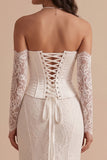 Vestido largo de novia largo tirante alto de satén sirena de corsé blanco con encaje