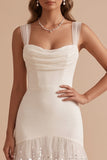 Capucha de sirena blanca con capucha de tul con volantes y lentejuelas Maxi vestido de novia con flor 3D