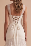 Capucha de sirena blanca con capucha de tul con volantes y lentejuelas Maxi vestido de novia con flor 3D