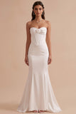 Vestido largo largo de tirantes de sirena de corsé blanco con flor 3D