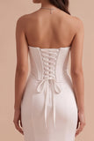 Vestido largo largo de tirantes de sirena de corsé blanco con flor 3D