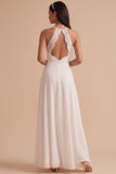 Vestido largo de novia largo de encaje de gasa con corte en línea A