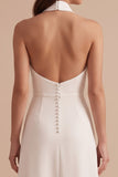 Vestido de novia midi blanco de satén corte en A con escote halter