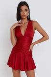 Vestido corto de cóctel corto corto de cóctel rojo con escote en V y línea A