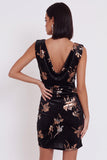 Vestido corto corto de cóctel corto con escote fruncido de terciopelo negro de terciopelo y escote fruncido