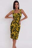 Vestido cóctel Midi Bodycon Estampado Amarillo Verde
