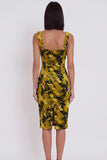 Vestido cóctel Midi Bodycon Estampado Amarillo Verde