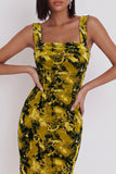 Vestido cóctel Midi Bodycon Estampado Amarillo Verde