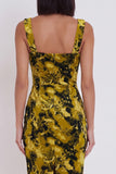 Vestido cóctel Midi Bodycon Estampado Amarillo Verde
