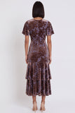 Vestido de cóctel Midi Cocktail Midi Steam de Terciopelo de Ciruela, Escote en V, Escalonado con volantes y mangas alejadas